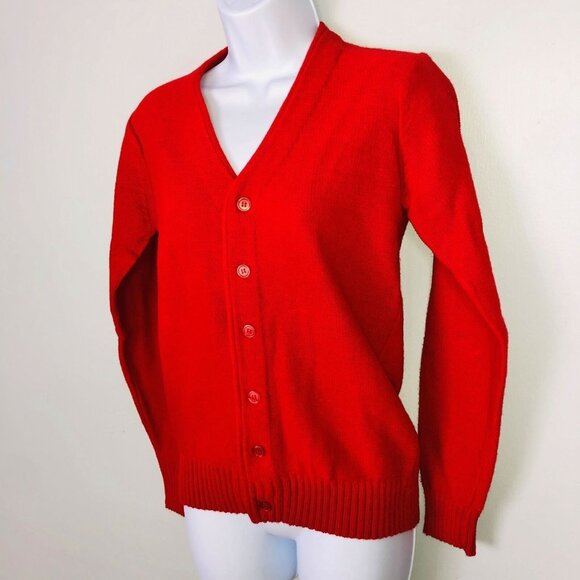 Vintage 70s Kentfield Sweater Mens S Red Cardigan V Neck Grandpa - Picture 4 of 9